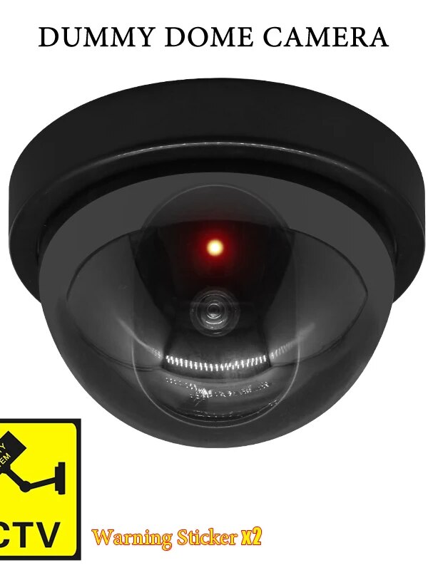 camera factice dôme noire/blanche, lumière LED clignotante rouge, caméra de sécurité factice CCTV