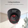 Caméra dôme de vidéosurveillance en plastique noir, fausse caméra clignotante Led