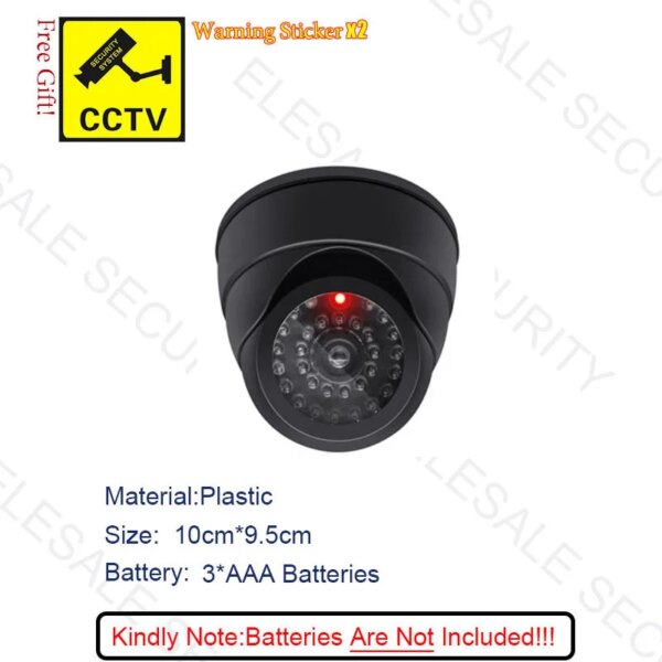 Caméra dôme de vidéosurveillance en plastique noir, fausse caméra clignotante Led