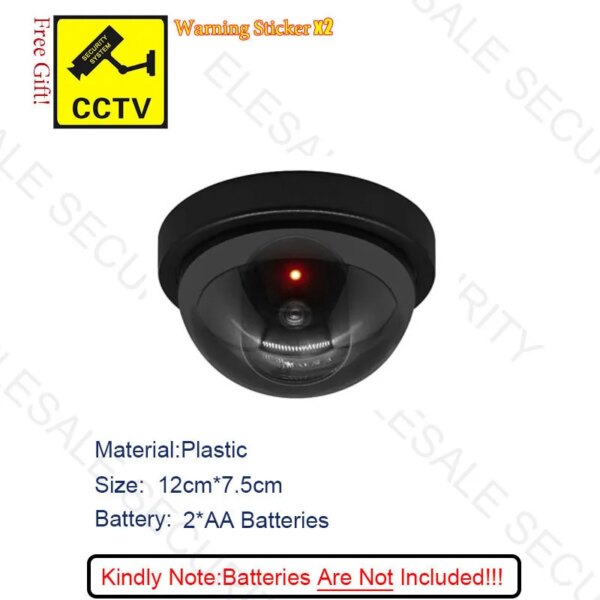 Caméra dôme de vidéosurveillance en plastique noir, fausse caméra clignotante Led