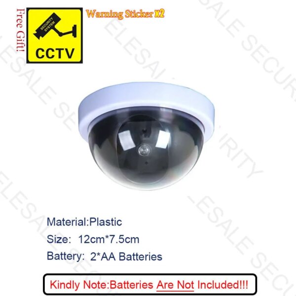 Caméra dôme de vidéosurveillance en plastique noir, fausse caméra clignotante Led