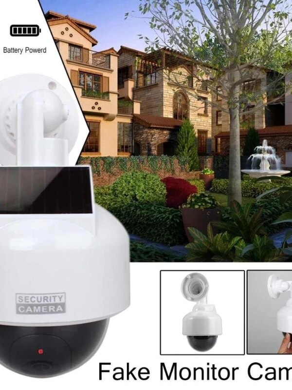 camera factice de vidéosurveillance solaire, sécurité avec lumière LED clignotante, dôme rotatif à 360 °