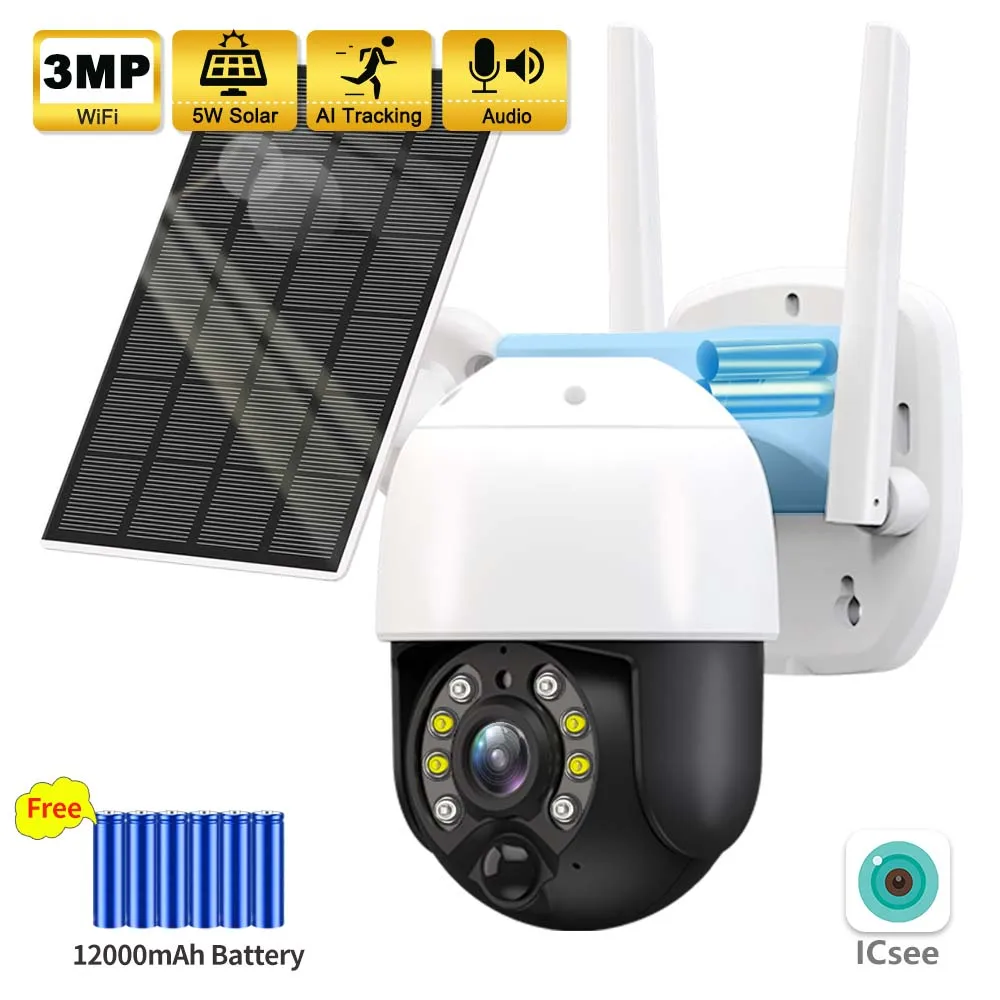 Camera solaire de Vidéosurveillance IP WiFi 3mp 4G à panneau solaire, dispositif de sécurité