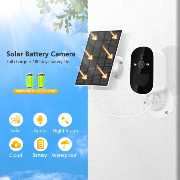 Camera solaire de surveillance extérieure solaire IP Wifi HD 1080P, dispositif de sécurité sans fil