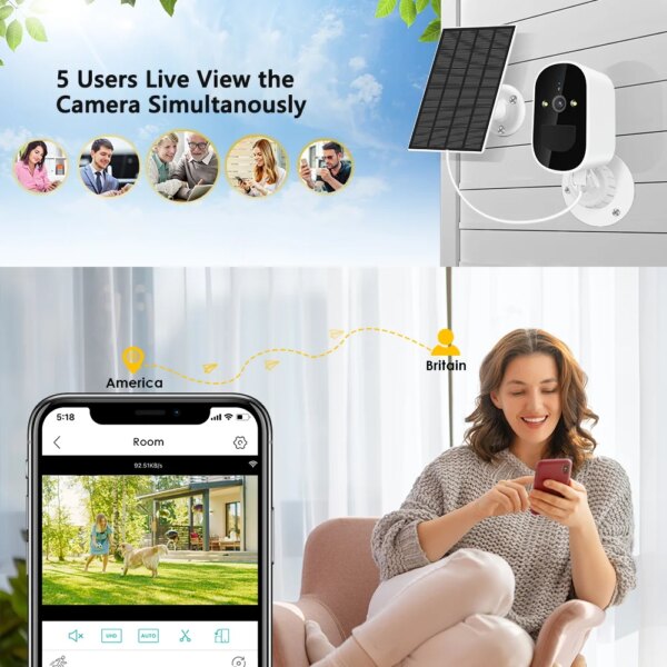 Camera solaire de surveillance extérieure solaire IP Wifi HD 1080P, dispositif de sécurité sans fil