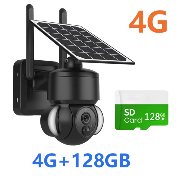 Caméra solaire extérieure noire 1080P – 360°, Wi‑Fi/4G et batterie
