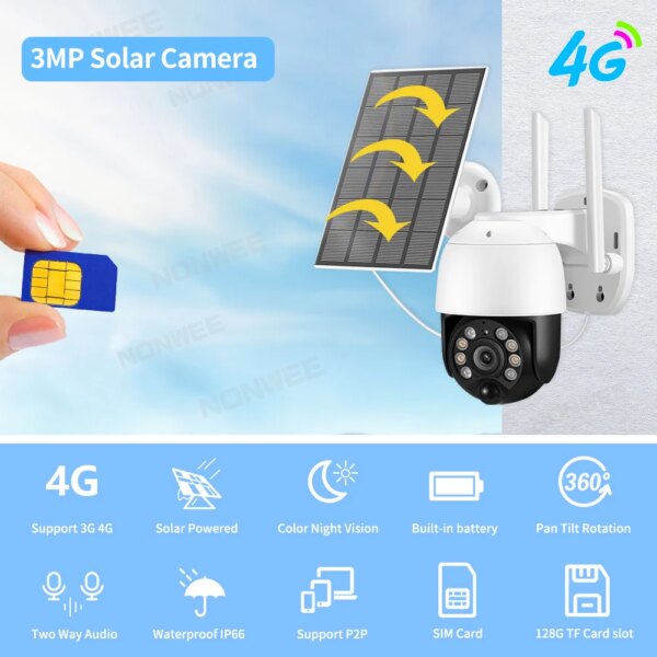 Camera solaire de surveillance extérieure solaire PTZ WIFI 4G, dispositif de sécurité sans fil