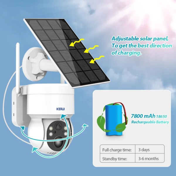 camera solaire de surveillance extérieure PTZ IP Wifi 4MP, dispositif de sécurité domestique étanche