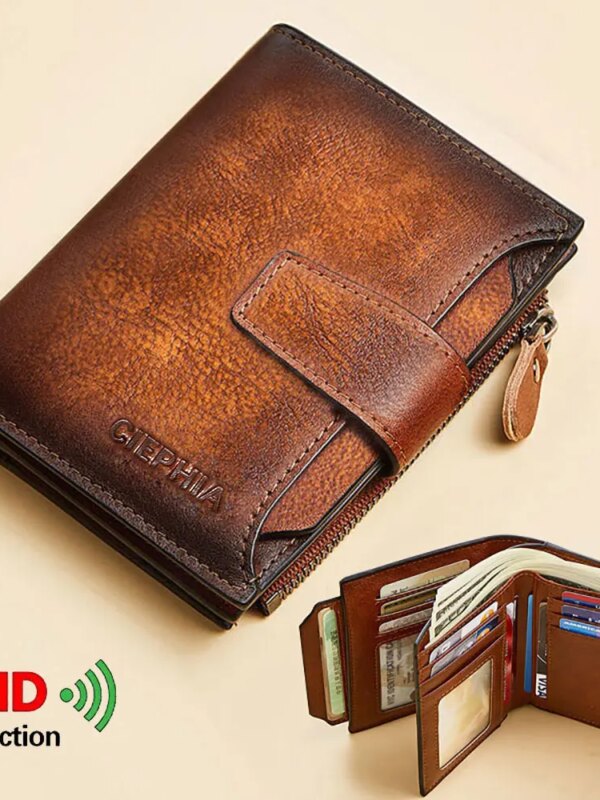 portefeuille rfid Vintage en cuir véritable pour hommes, porte-cartes de visite multifonction court