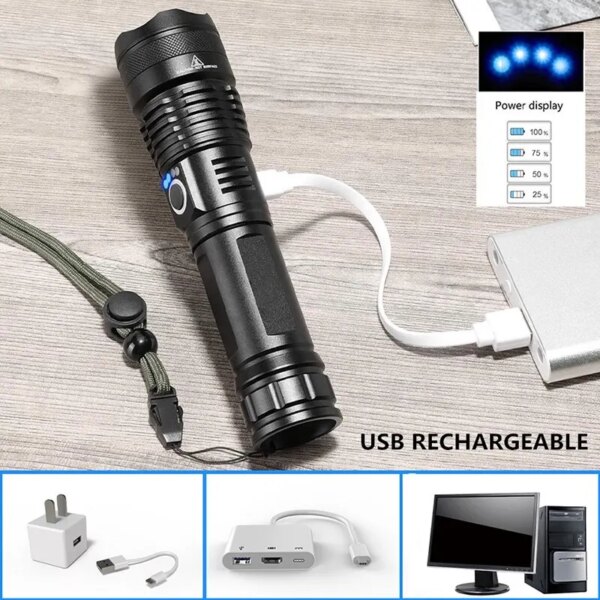 lampe torche puissante XHP70, 5 modes, usb, Rechargeable, Zoom