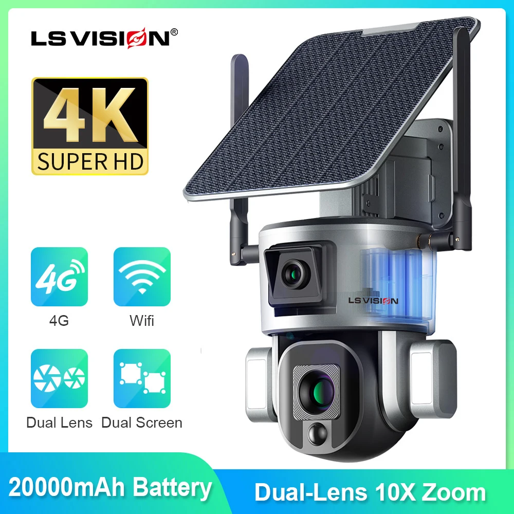 Caméra solaire extérieure double objectif 4K